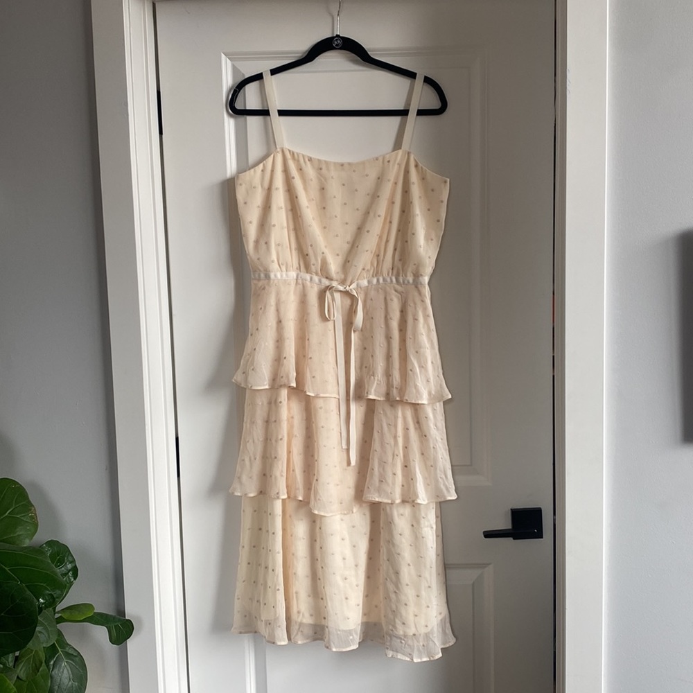 Gal Meets Glam Layered Polka Dot Cream Midi Dress